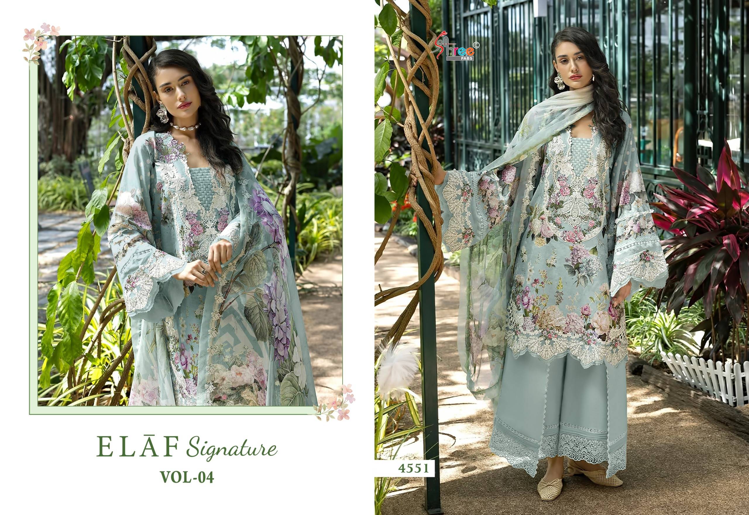 SIGNATURE VOL 4 BY ELAF 4551 To 4558 Series Beautiful Festive Suits Stylish Fancy Colorful Ethnic Wear PURE COTTON Print Dresses At Wholesale Price